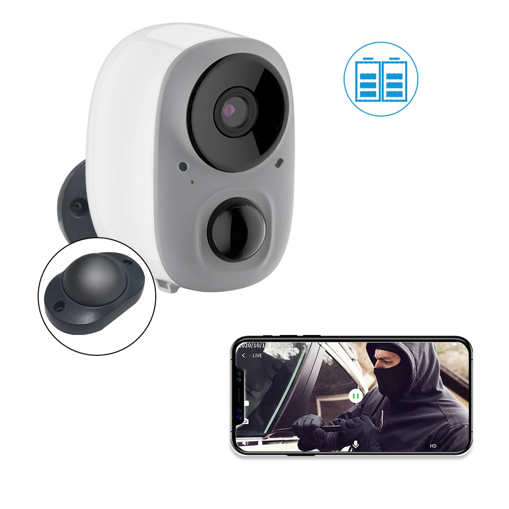 APP Control18650 battery powered outdoor home monitor with motion detection 2-channel audio WiFi IP Camera