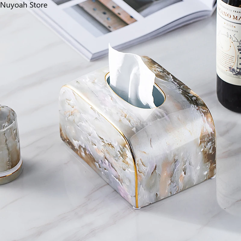 Light Luxury Marble Tissue Box Decoration Dining Table Coffee Table Napkin Box Household Living Room Ceramic Pumping Box