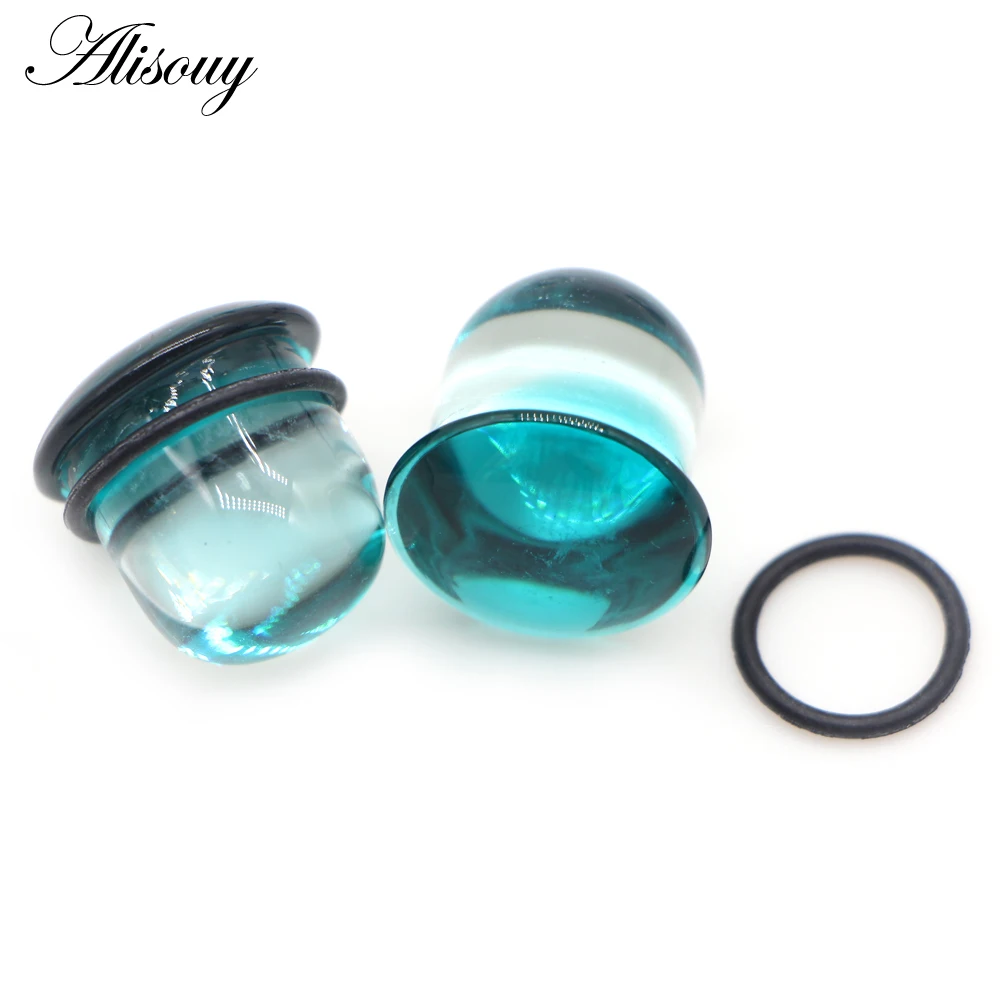 Alisouy 2pc 6-25mm Glass Ear Expander Stretcher Ear Saddle Plugs Single Flared Tunnel Gauge Helix Earrings Body Piercing Jewelry