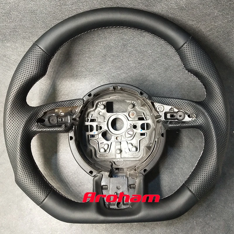 Hgh Quality Full Leather Flat Steering Wheel For Audi A3 A4 A5 A6 A7 Q3 Q5 Q7 2010 2012 2013 2014 2015 2016 2017 2018 2019 2020