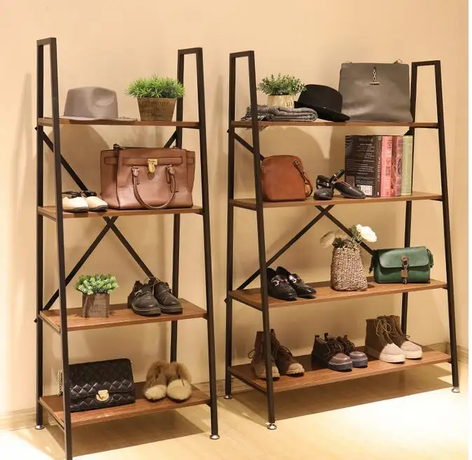 Clothing store shoe rack bag storage display shelf shoe store display shelf shoe bag cabinet multi-layer retro iron shelf