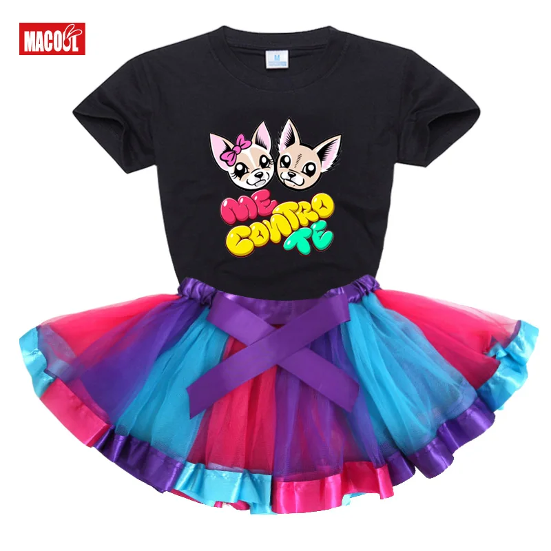girls set tutu dress me contro te 2020 Summer girl t shirts Rainbow tutu dress t shirt Kids toddler baby cute dress Princess