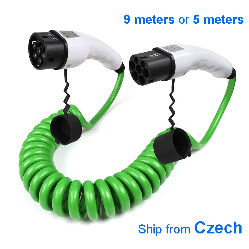 Street Charging Cable Spiral Cable Type 2 5 Meters Green Electric Car Vehicle