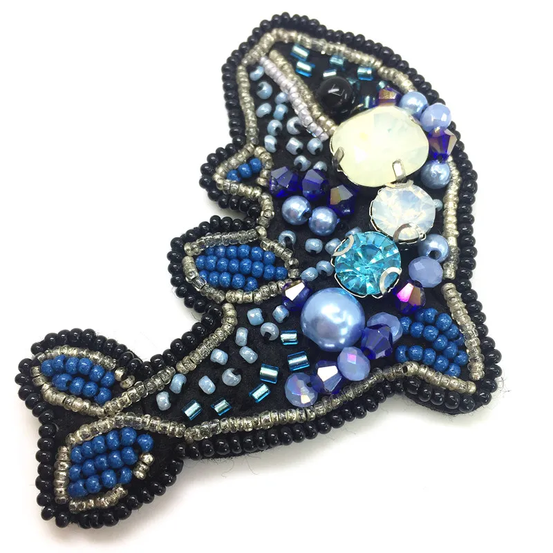 Dolphin Seahorse Fish Rhinestone Patch Beaded Applique Sew On Patches For Clothing Clothes Appliques Parches Ropa AC1278