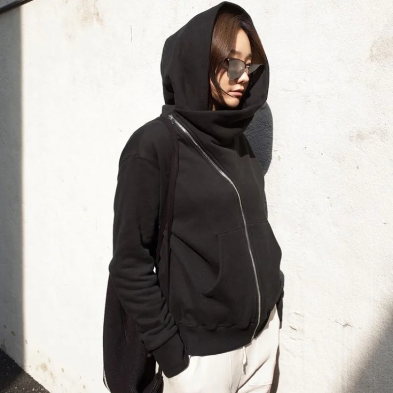 

Spring 2022 Autumn Fashion Coat Women Street Irregular Zipper Jacket Personality Hoodies Casual Cardigan Short Outerwear Female