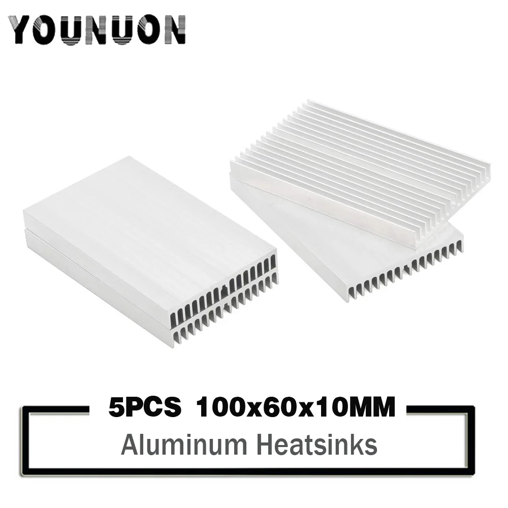 

5PCS YOUNUON 100x60x10mm Silver Tone Aluminum Cooler Radiator Cooling Heat Sink Heatsink Power Cooling Heat sinks