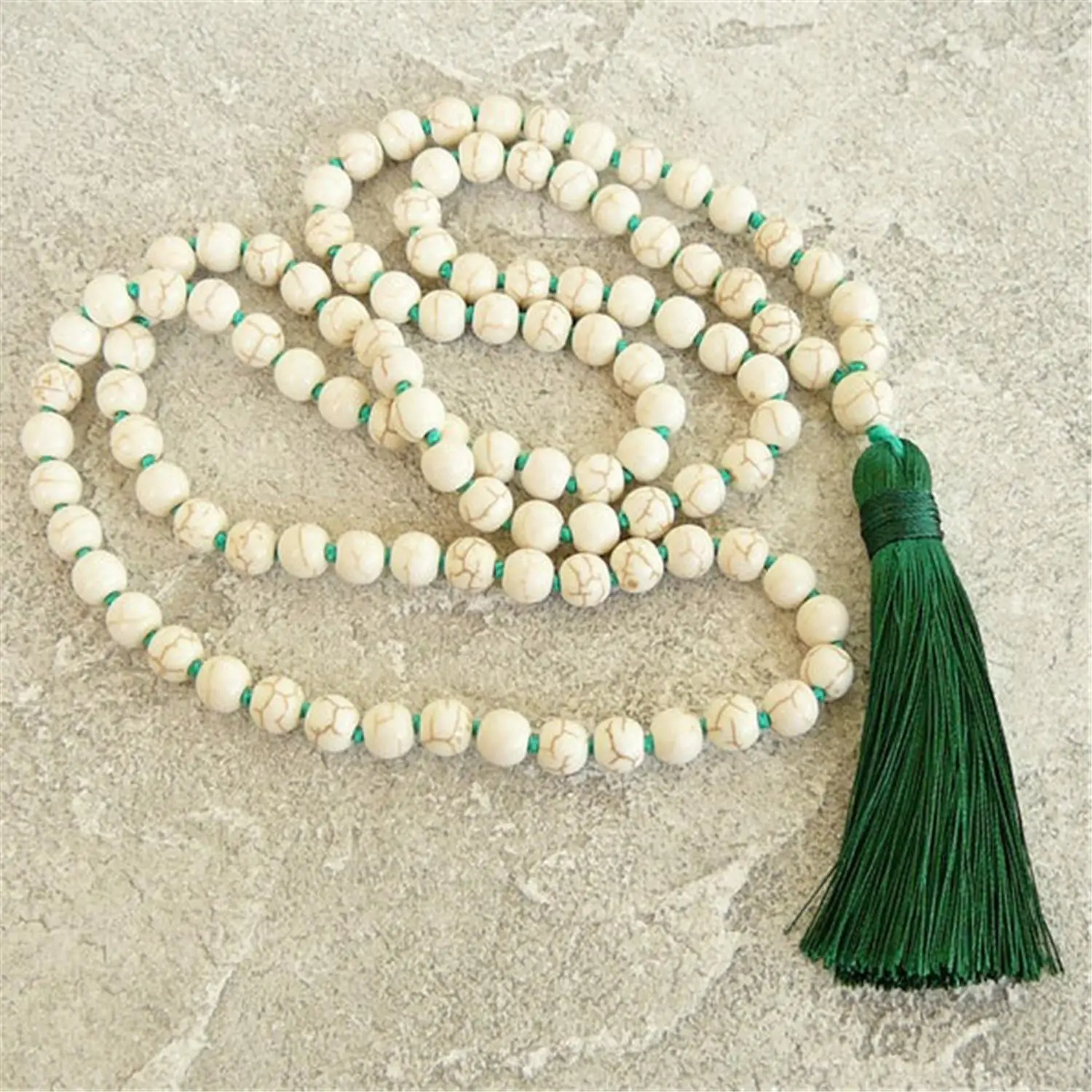 

8mm Howlite 108 Beads Gemstone Mala Tassel Necklace Tibetan Lucky Spirituality Buddhism Buddhist Men