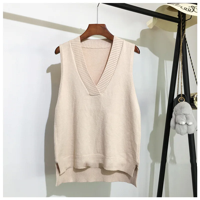 V-neck knitted vest women's sweater autumn and winter new Korean loose wild sweater vest sleeveless sweater