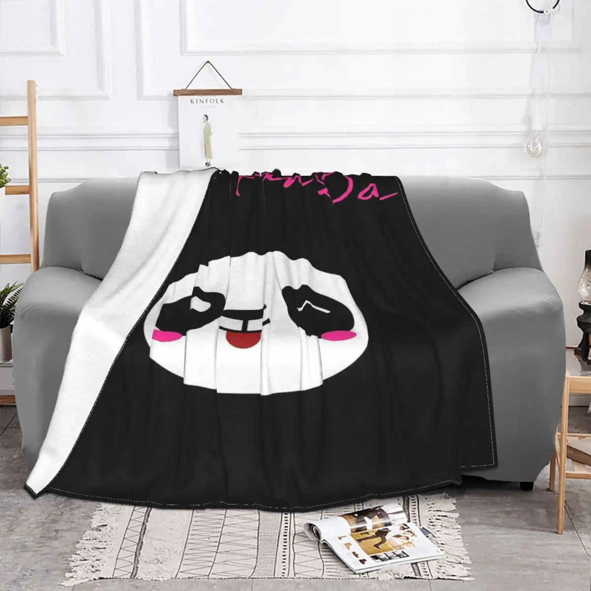 Manta de Panda a cuadros para el hogar, colcha de cama a cuadros, toalla de playa, manta de verano, textil de lujo