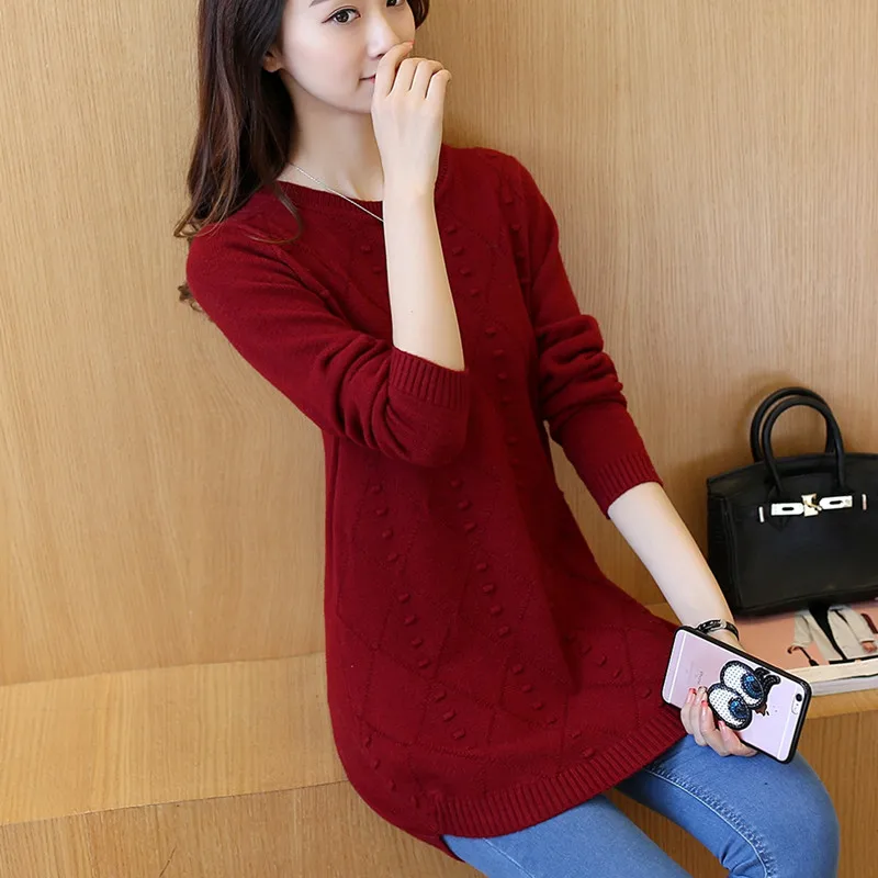 New Fashion 2025 Women Autumn Winter Long Knitted Sweater Pullovers Dress Casual Korean Clothes Warm Female O-Neck Tops