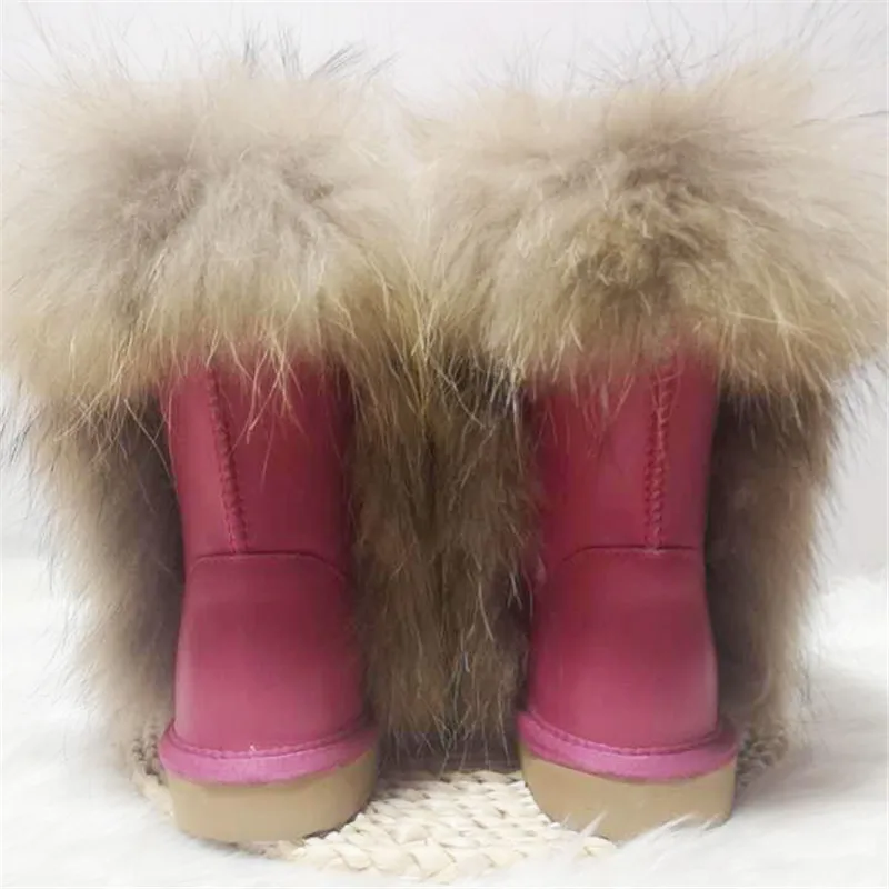 New Arrival 2023 Non-slip Fox Fur Woman Winter Snow Boots Women\'s Shoes Genuine Leather Natural Women\'s Snow Boots Thick Plush