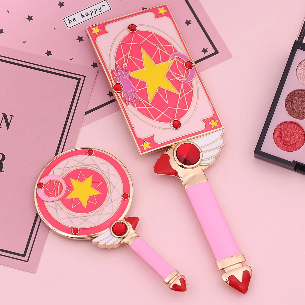 2pcs Beauty Handle Mirror Magic Sakura Portable Make-up Mirror Anime Cardcaptor Sakura Star Card Cosmetic Mirror For Gifts