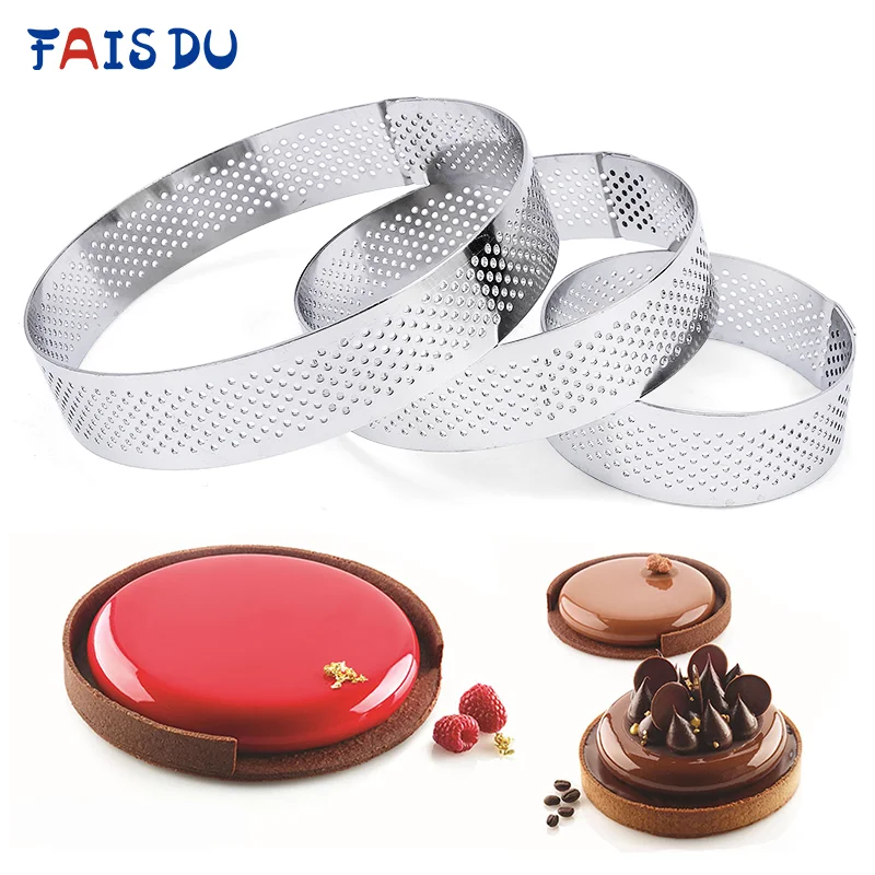 Tart Ring Stainless Steel Tartlet Mold Circle Cutter Pie Ring Heat-Resistant Perforated Cake Mousse Molds Tart Pastry