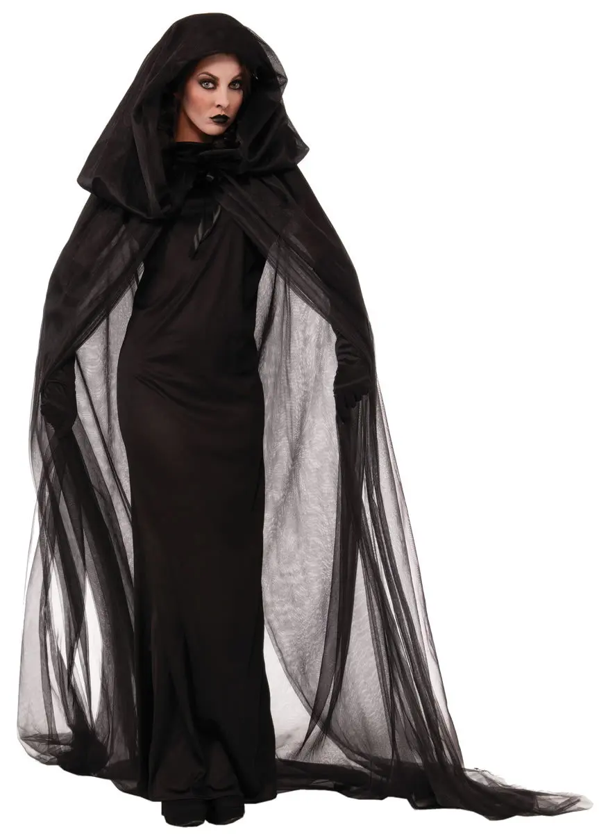 Women Halloween Witch Costume Vampire Bride Cosplay Black Dark Goddess Black Witch Invisibility Cloak Stage Performance Clothing