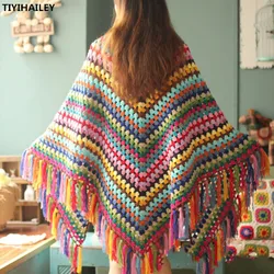 TIYIHAILEY Free Shipping Cloak Tassels Crochet Outerwear Hand Made National Women Pashmina Scarf Winter 220x100cm 170x75cm