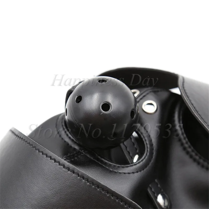 Fetish Sex Mask Bdsm Bondage Sexy Headgear Open Mouth Gag Blindfold Leather Restraint Hood Mask Sex Toys for Couples Adult Games