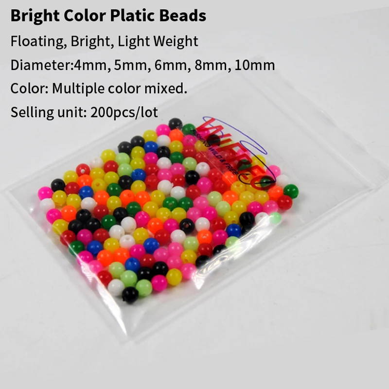 Wifreo 200PCS Multiple Color Mixed Fishing Rigging Plastic Beads Stops for Lure Spinners Sabiki DIY 4mm 5mm 6mm 8mm 10mm