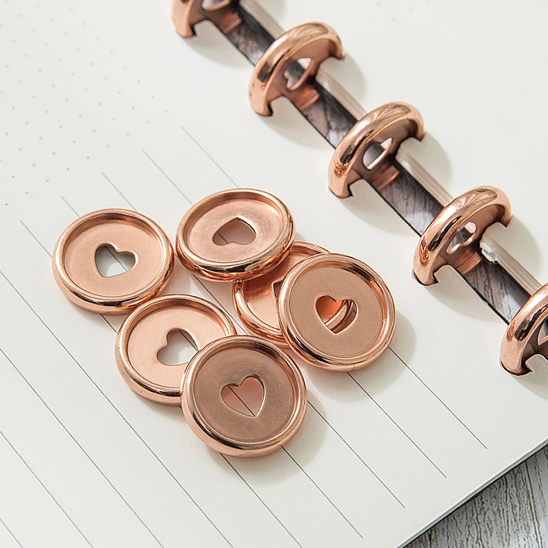 10pcs Heart Notebook Mushroom Hole Button Notepad Plastic Loose leaf Coil 360 Degree Foldable Disc Buckle Office Supplies