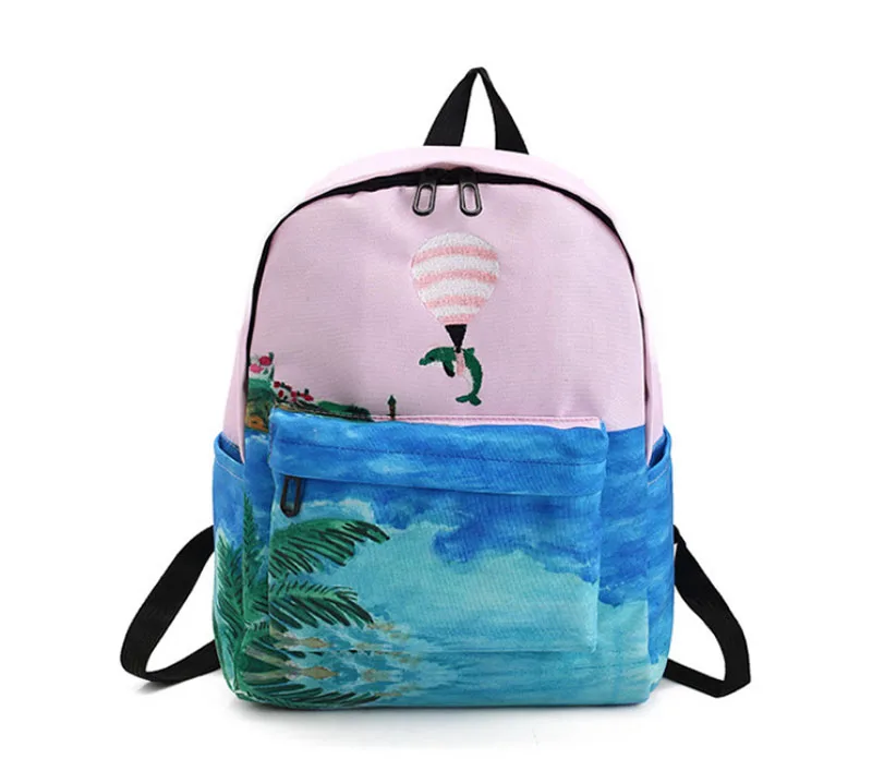 Women\'s  Backpacks Canvas  Landscape Printingl Shoulder Bags for Teenage Girls Female Casual School