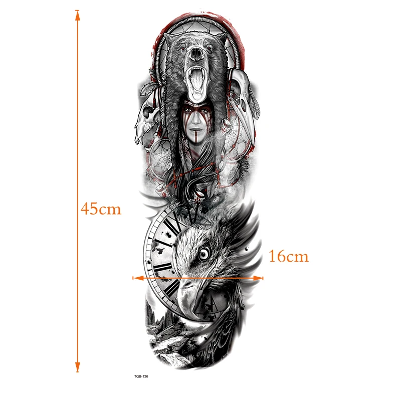 Celtic Druid Full Arm Waterproof Temporary Tattoos Men Bear And Eagle Glitter Tattoo Arm Sleeves Temporary Tatoo Fake Tattoo