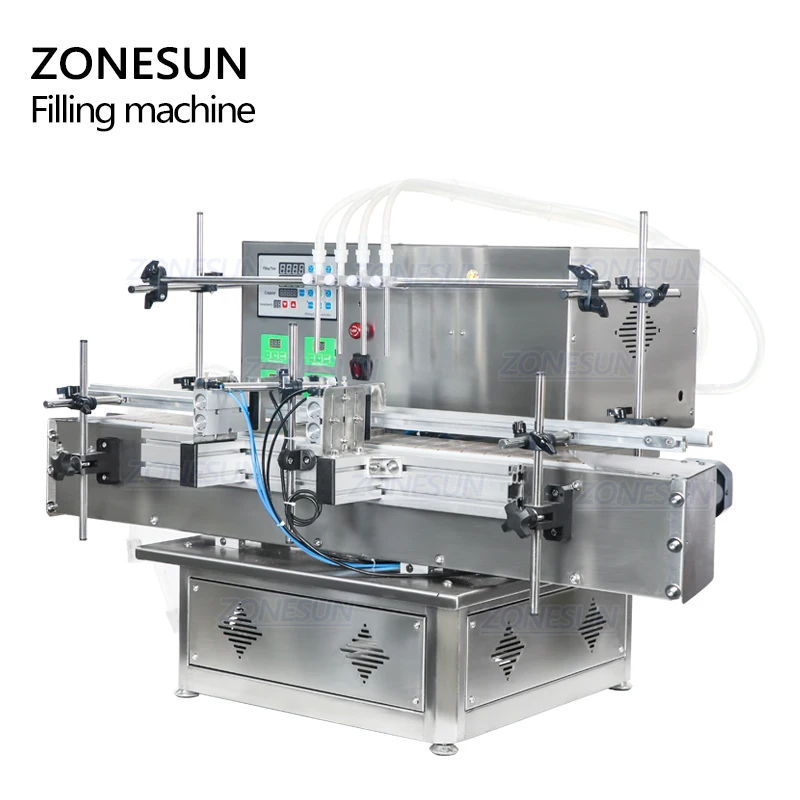 ZONESUN – Machine de remplissage automatique de liquide à 4 têtes, 2400 ml/min, pompe péristaltique, convoyeur de remplissage de liquide pour cosmétiques