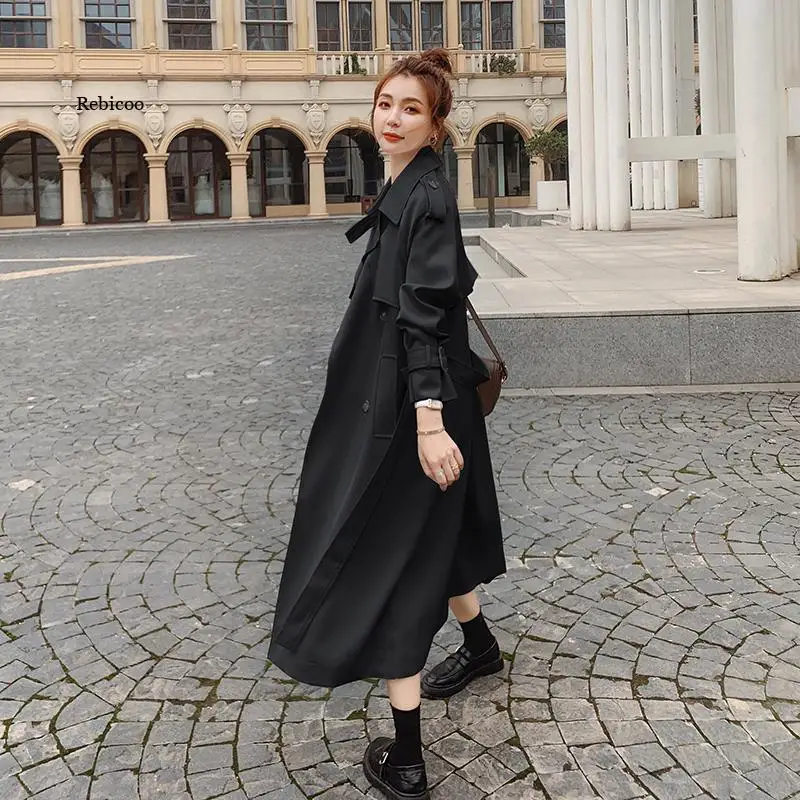 

Women's Trench Coat Spring Autumn Double-Breasted Super Long Ladies Cloak Loose Cotton Windbreaker Female