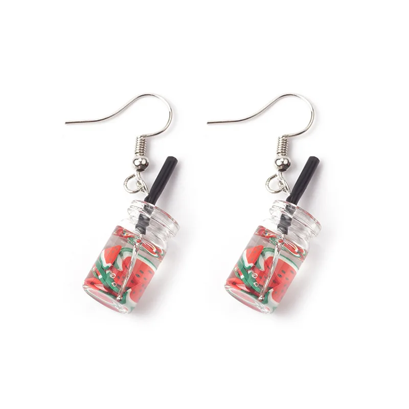 Fashionable Cute Milk Tea Fruit acrylic Earrings Sterling Women\'s Summer Sweet Earrings Wholesale