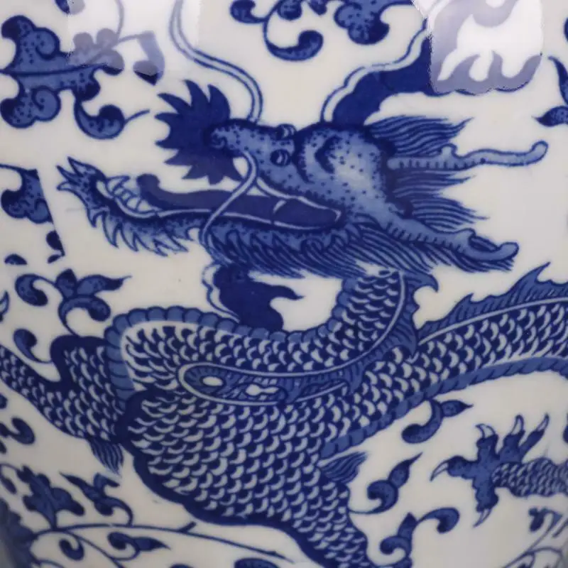 Chinese Blue and White Porcelain Qing Qianlong Flowers Dragon Design Vase 12.0