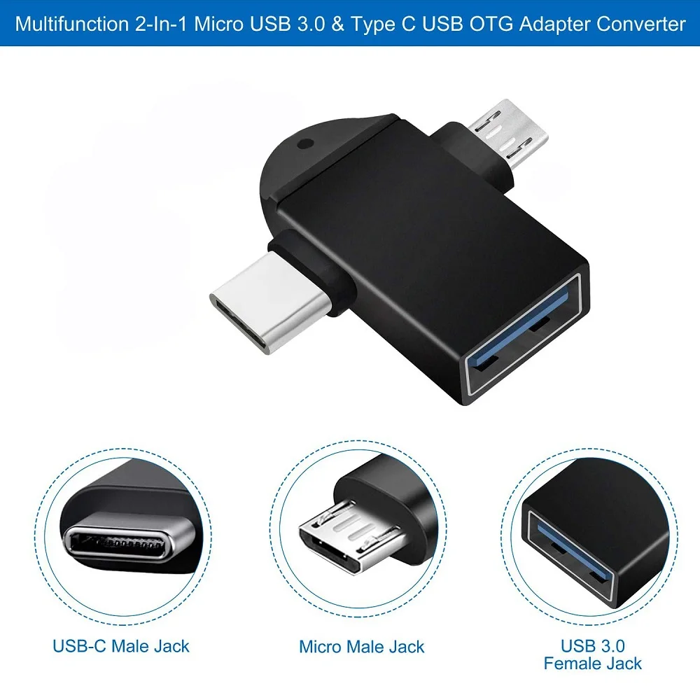 Untoom 2 in 1 OTG Adapter USB 3.0 to Type C Micro USB Flash Disk Mouse Connector for Android Smartphone on The Go Converter