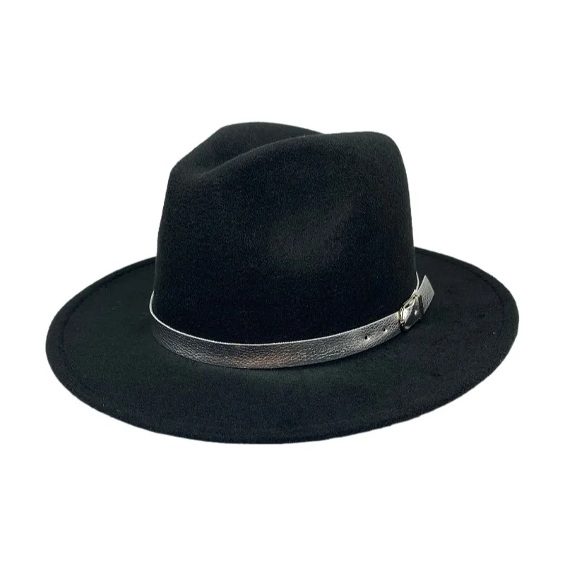 Simple Men Women Black Gold Belt Fedora Jazz Hat British style Trilby Party Formal Panama Cap Dress Hat Cowboy