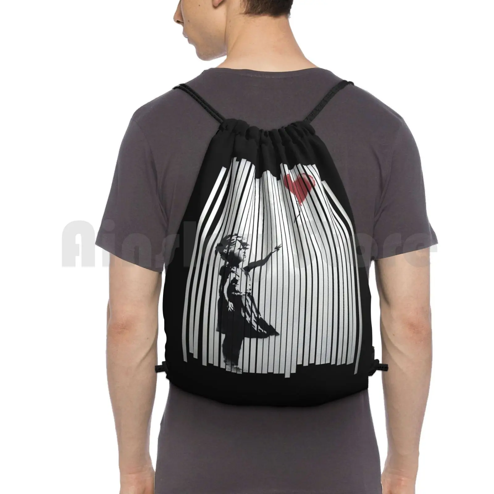 Hey! I Fixed It! Banksy Shredded Balloon Girl Backpack Drawstring Bags Gym Bag Waterproof Hey I Fixed It Banksy Shredded