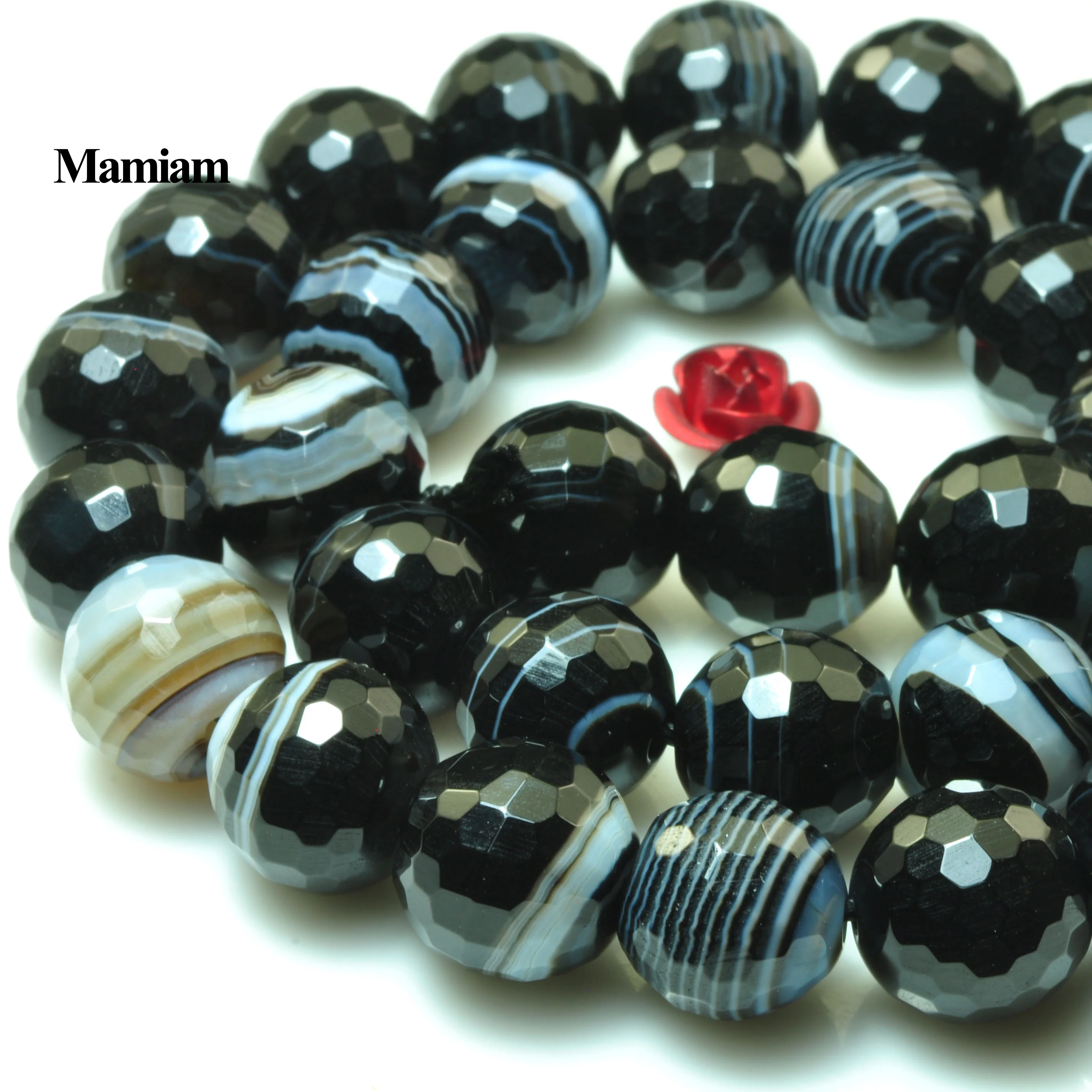 Mamiam Natural A Black Stripe Onyx Eye Agate Faceted Round Beads Smooth Loose Stone Diy Bracelet Necklace Jewelry Making Design