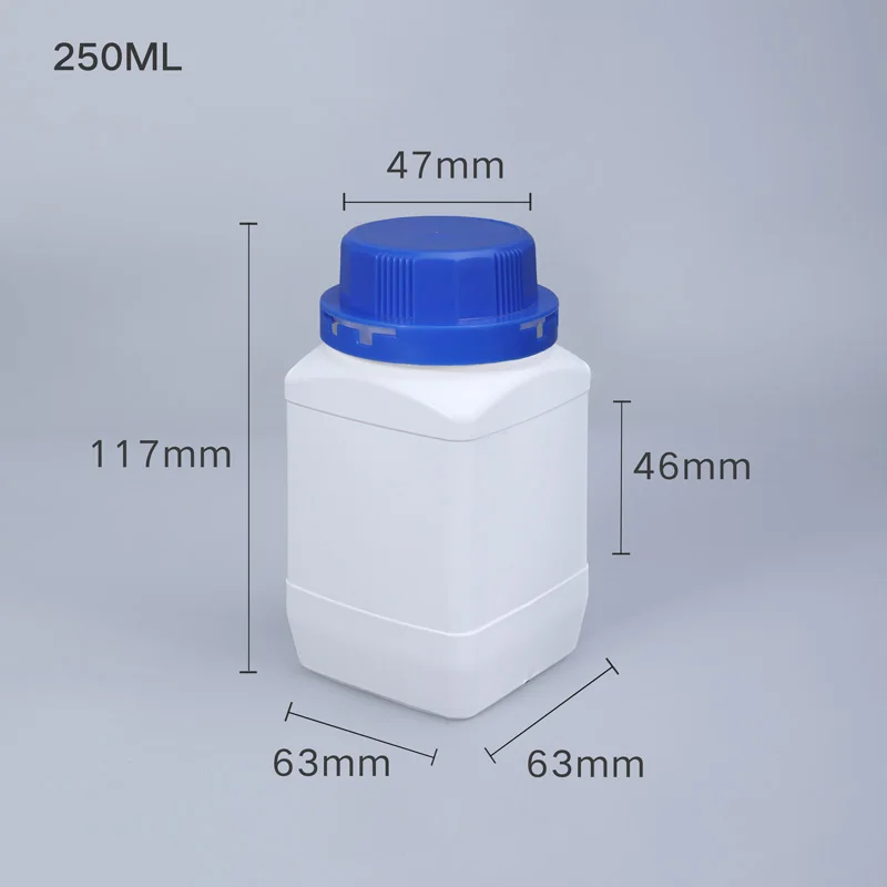 250ml Empty Big Mouth Square Bottle Acid and Alkali Resistance Bottles Leakproof Chemicals Cream Container 4PCS