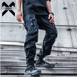 Tactical Functional Cargo Pants Joggers Men Black Ribbon Design Trousers Hip Hop Streetwear Multi-pocket Pants Techwear WB351