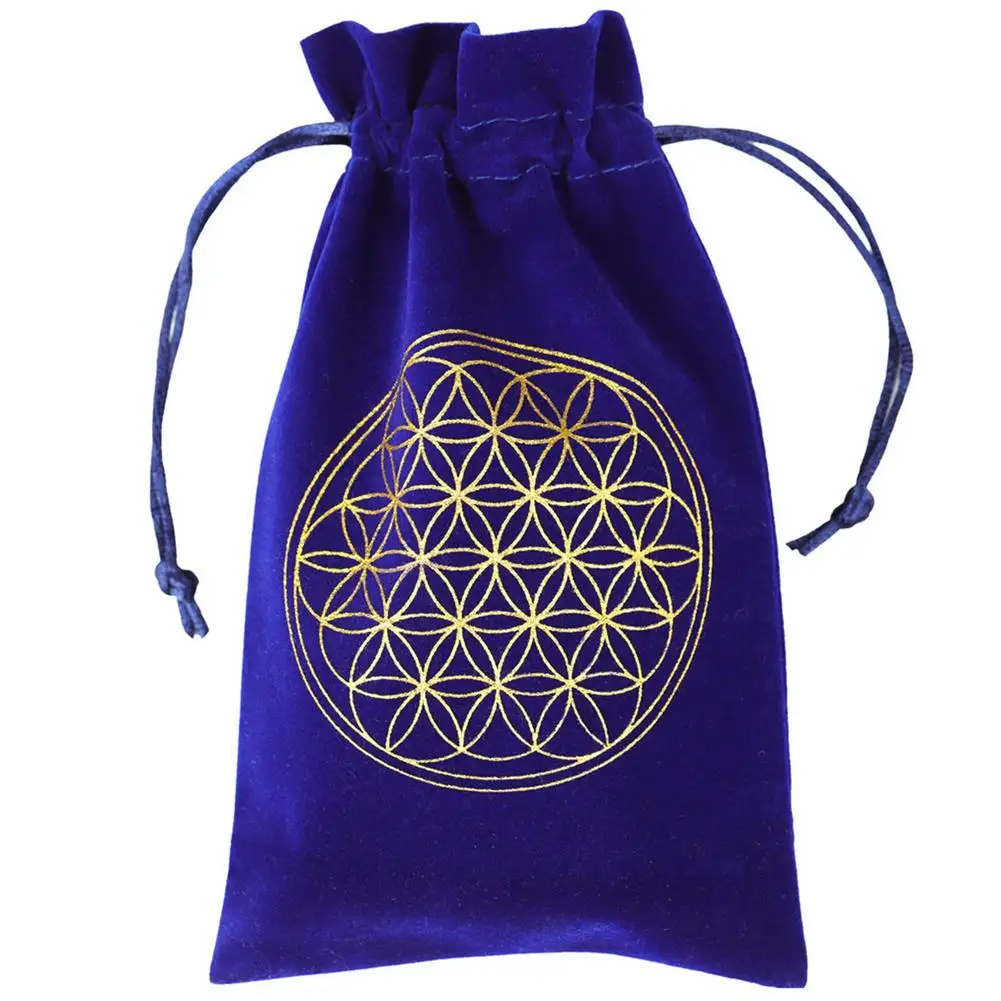 Tarots Oracle Cards Storage BagVelvet Round Flower Pattern Crystal Stone Jewelry Drawstring Bags Witch Divination Accessories