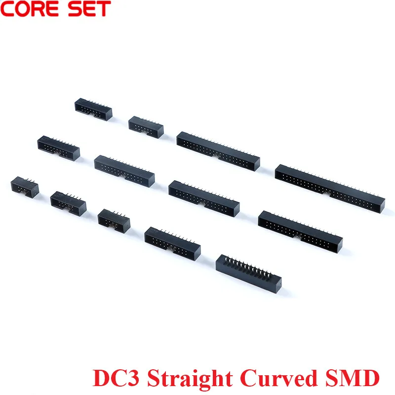 10Pcs DC3 Connector 6/8/10/12/14/16/20/24/26/30/34/40/50P Pins Straight Curved SMD 2.0mm Pitch 2*n Pin Simple Socket IDC Connect