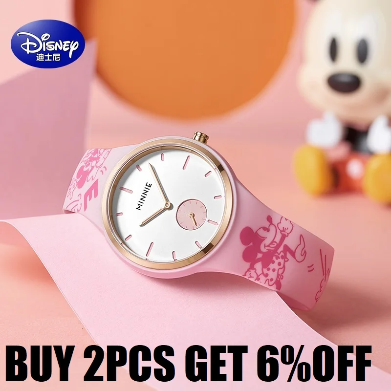 Disney Official Women Japan Quartz Wristwatch Micky Minnie Mouse Cartoon Graffiti Silicone Band Lady Girl Youth Student Clock