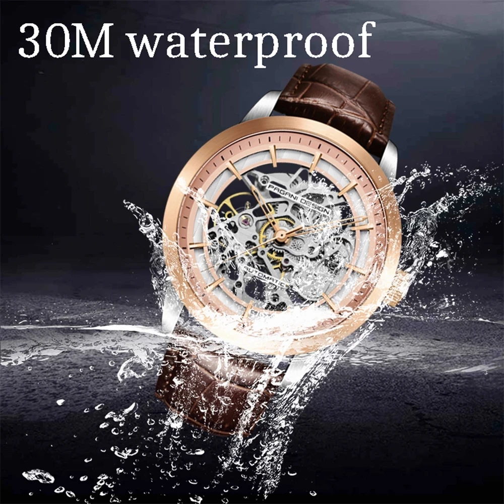 PAGANI DESIGN Men Tourbillon Mechanical Wristwatch Luxury Gold Case Stainless Steel Waterproof 100m Hollow Automatic Men\'s Watch