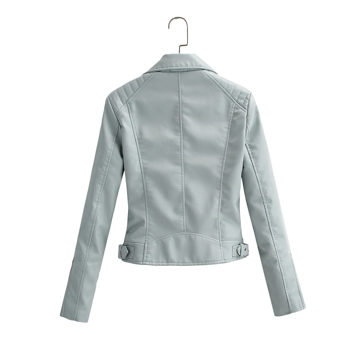 Blouson de motard en similicuir Pu femme, Slim, court et Chic, avec fermeture éclair bleue, vêtement d'extérieur, printemps-automne