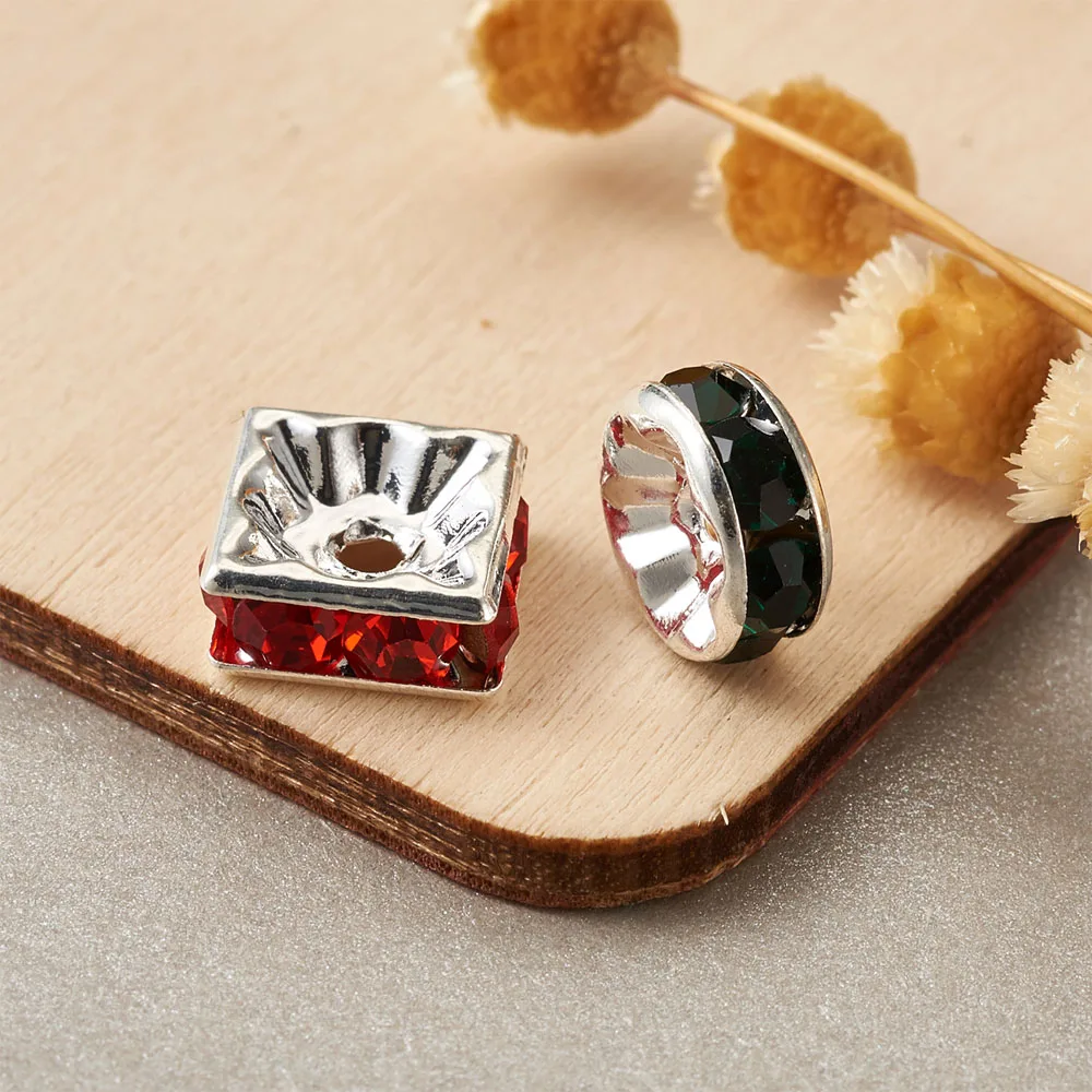 100pcs/Box 8mm Silver Color Square Rondelle Rhinestone Spacer Beads For Jewelry Making DIY Bracelet Necklace Accessories Supplie