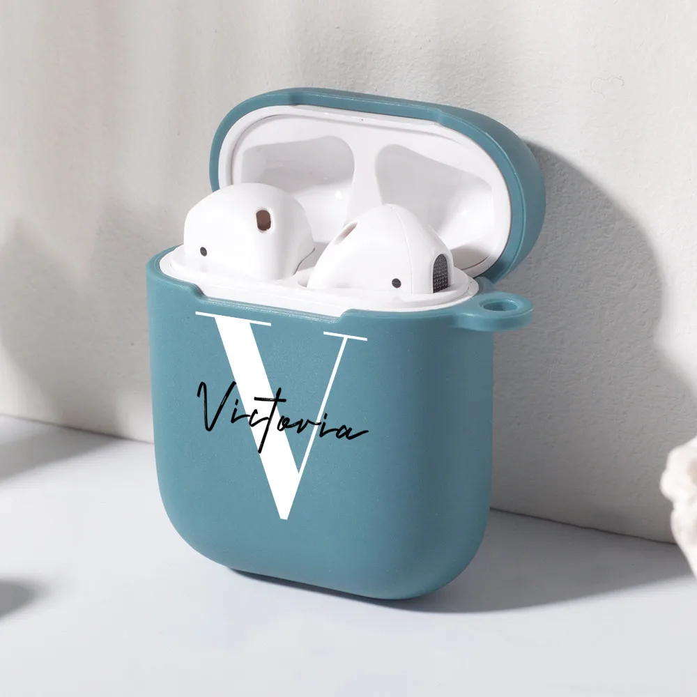 Funda personalizada para Airpods 2, Funda de lujo de silicona con iniciales de nombre y letras, accesorios para auriculares