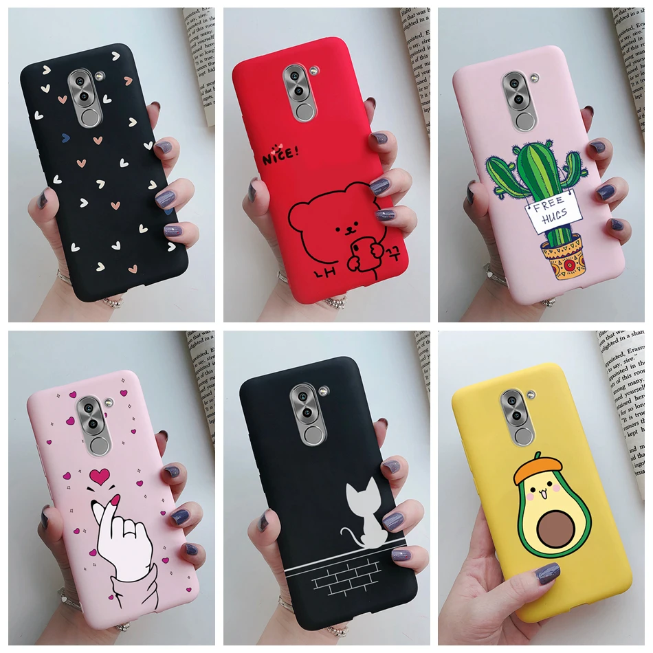 Love Heart For Huawei Mate 9 Lite Case For Huawei Honor 6X GR5 2017 Phone Case Silicone Cat Cactus Avocado Painted Matte Cover