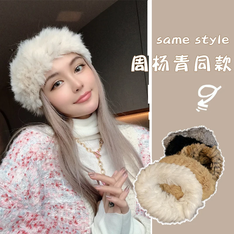 100% Rabbit Fur Accessories Heavy Snow Outdoor Women\'s Hair Band Cold-Proof Headband Winter Women\'s Accessories FS006