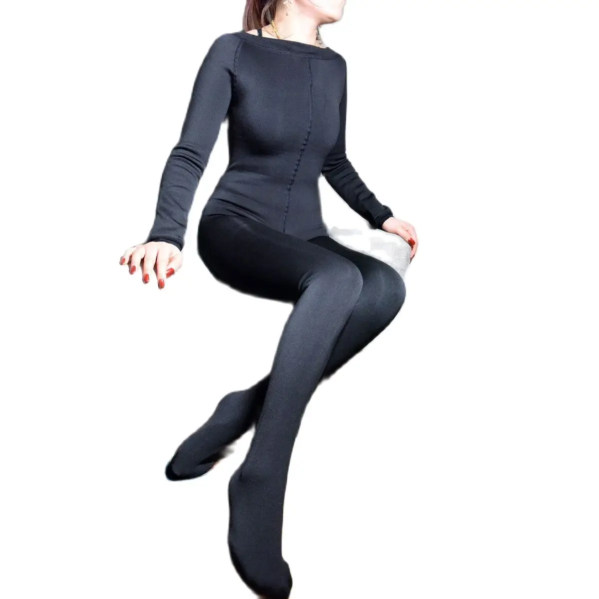 

Unisex Thin Fleece Warm Long Sleeve Zipper Open Crotch Bodysuit Rompers Jumpsuit Overalls Sexy Combinasion Catsuit Bodystocking