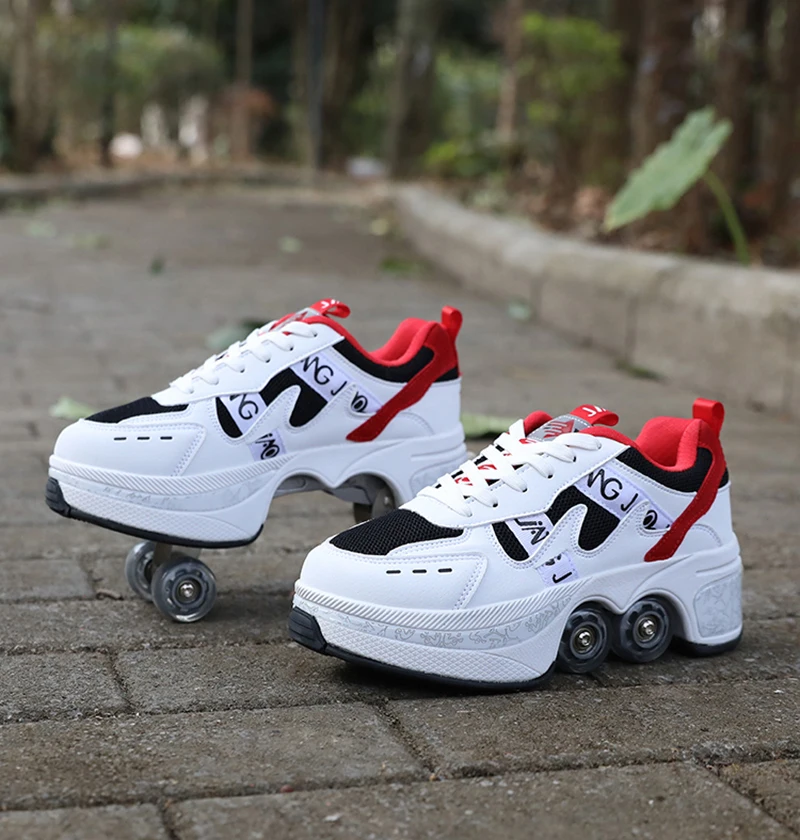 Pu Leather Adult Sport Roller Skate Shoes With 4-Wheel Casual Deformation Parkour Sneakers Skates For Rounds Children Of Running