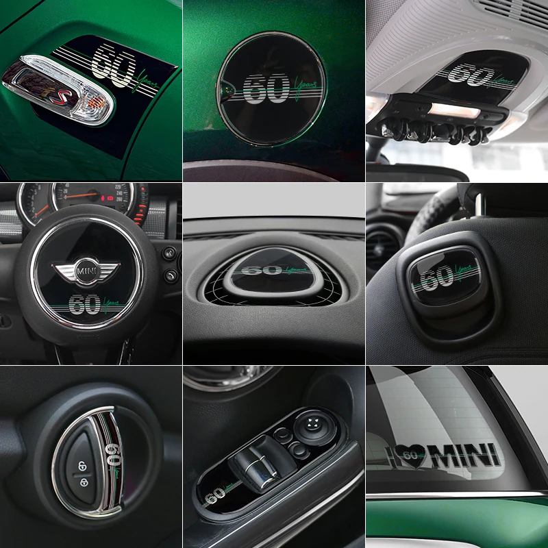 Interior Decorative Epoxy Decals For Mini Cooper F55 F56 60th Anniversary Emblem Sticker Door Handle Turn Signal Light Cover