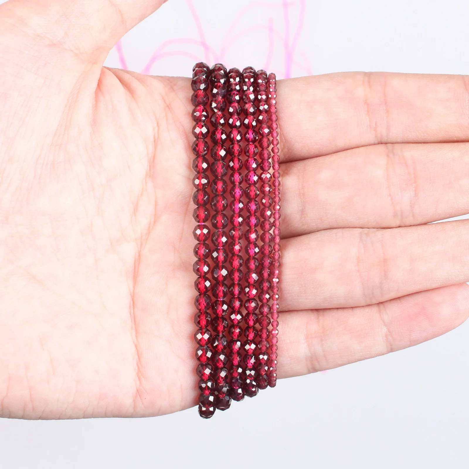 AAAAA Natural Stone Beads Small Faceted Garnet Top Grade Garnet Loose Beads 2 3 4mm For Bracelet Necklace Jewelry Making