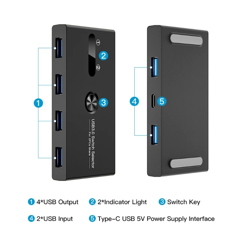  4 Ports USb3.0 Switcher KVM Docking Station Printer Sharing Switch 2 in 4 Out Switch Selector KVM Converter