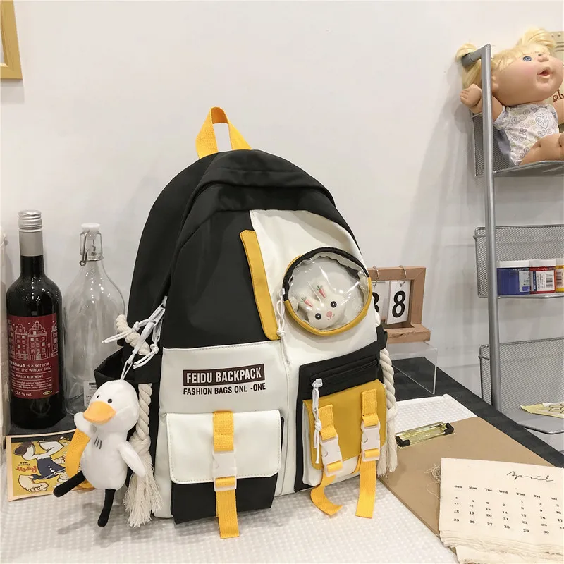2021 Kawaii Waterproof Women Backpack Cute Student BookBag Large Capacity Schoolbag Backpack for Girl Multi-pocket Rucksack