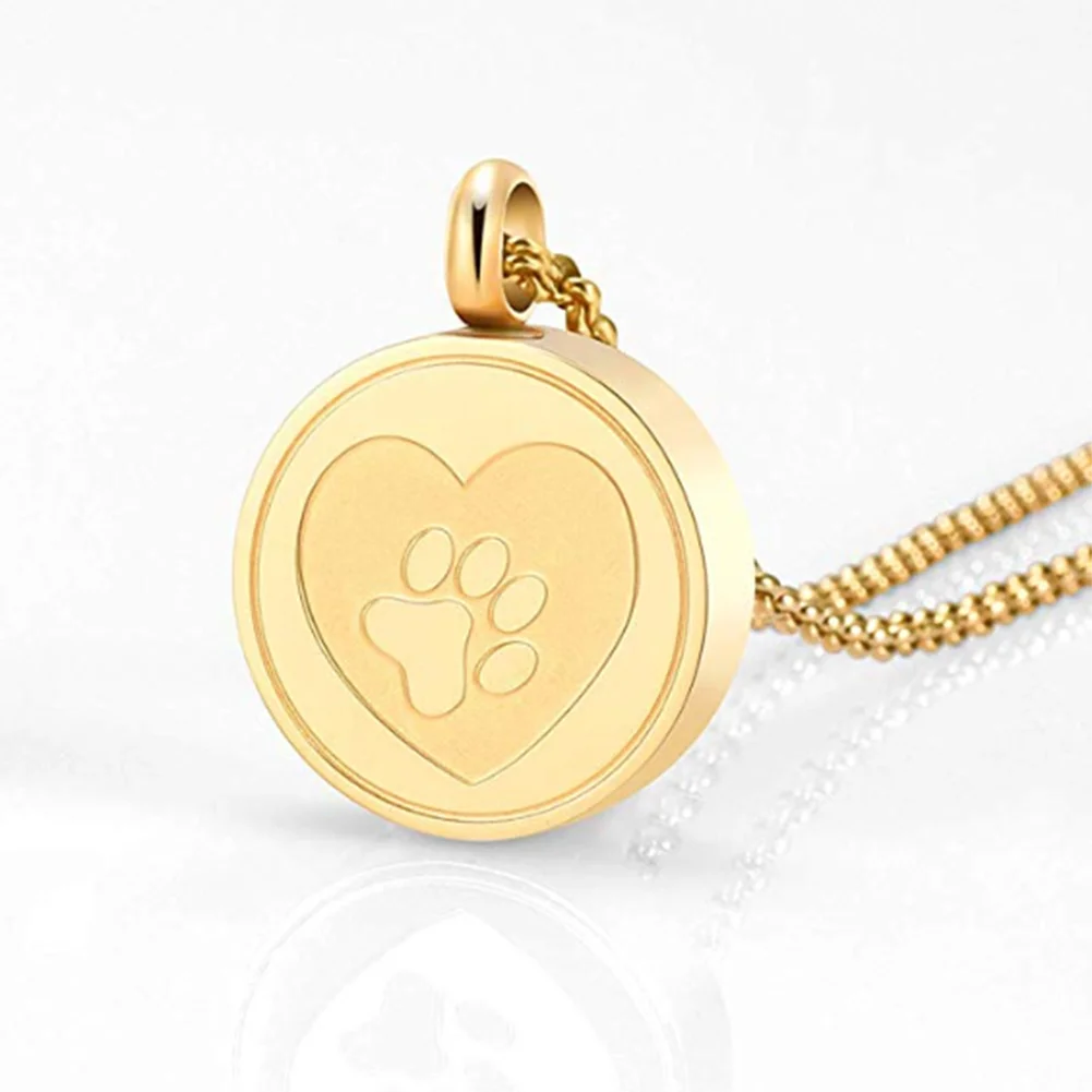 Free Engrave Pet Paw Print Heart Stainless Steel Cremation Urn Locket Necklace Hold Dog/Cat Ashes Casket Keepsake Jewelry